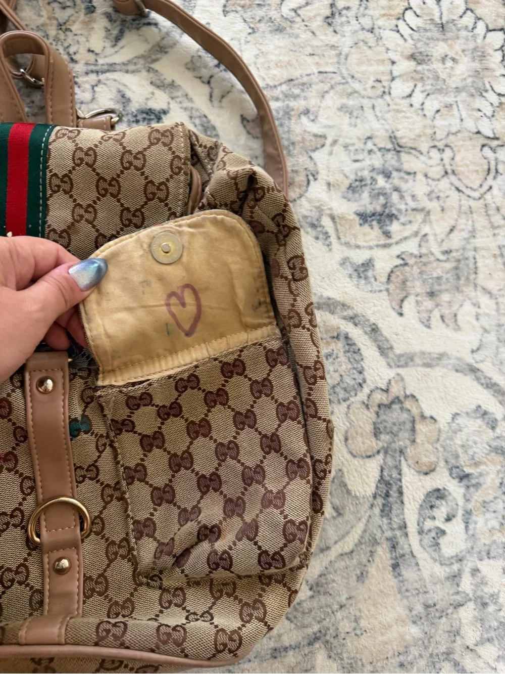 Designer-Style Brown Canvas Backpack with Green-Red Stripe